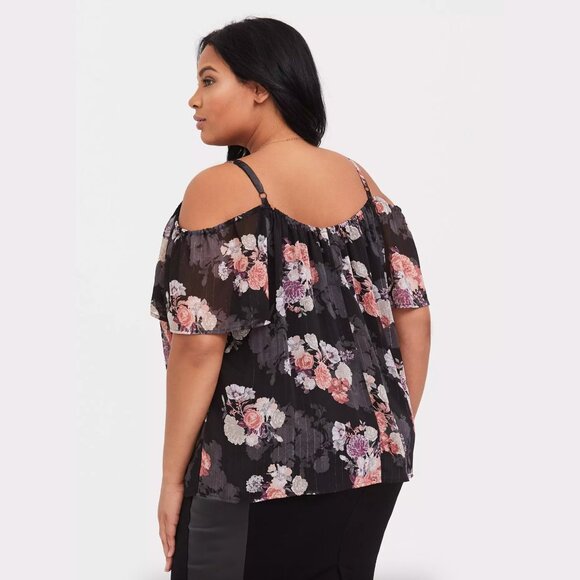 Torrid - Black Floral Lurex Cold Shoulder Top - Picture 4 of 7